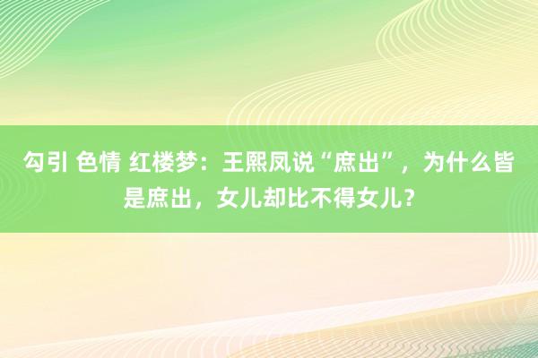 勾引 色情 红楼梦：王熙凤说“庶出”，为什么皆是庶出，女儿却比不得女儿？